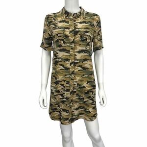 EQUIPMENT Green 100% Silk Camouflage Shirt Dress